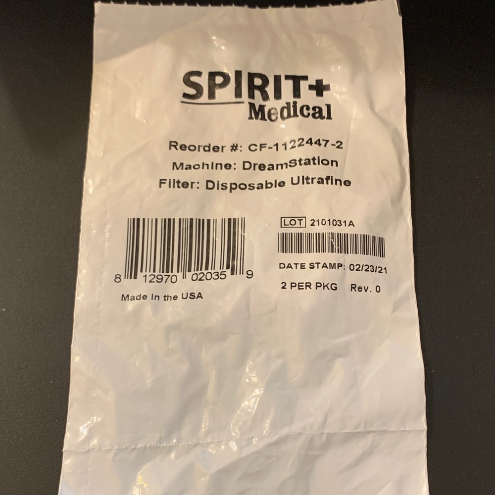 Spirit Medical Disposable Ultrafine Filter - Ten total. Five packs of two